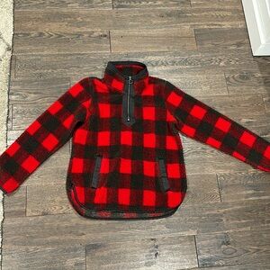 Abercrombie & Fitch Quarter Zip Buffalo Plaid Fleece Top